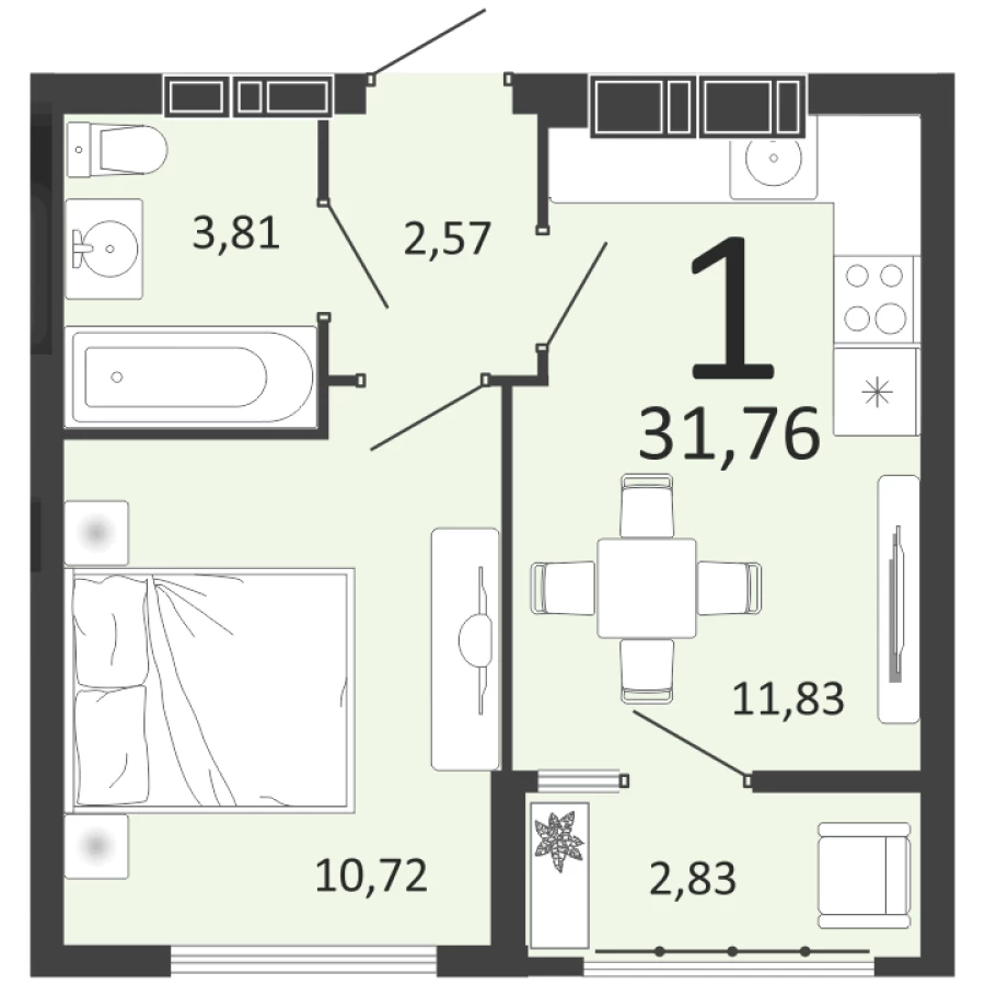 1-ая квартира 31,76 м2 в ЖК в шаговой доступности с Ледовым дворцом